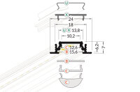 EIB-GRO10 200cm LED-Profil silber H7*B24mm Einbau-Profil CUT_T6,2*b18mm incl. matte Abdeckung