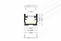 EIB-FLO12 200cm LED-BodenProfil silber H13,7*B15,8mm Boden-Einbau-Profil CUT_T16,3*b15,8mm incl. matte Abdeckung