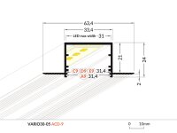 L30 T20 Alu Einputz-Profil Rohalu B64xh24xL200cm Lichtfeld breit 3cm, für LED bis 30mm, Loch Ausschnitt 35x200mm incl. matte Abdeckung