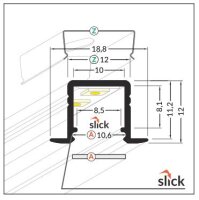 EIB-Smart10 200cm LED-Profil silber H12*18,8mm Einbau-Profil CUT_T11,2*b12mm incl.matte Abdeckung