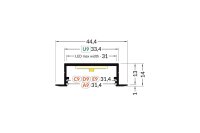 L30 T13 Alu-Einbau-Profil B44xH14xL200cm Lochausschnitt T13xB33,5x200mm weiss incl. matte Abdeckung