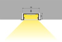 L30 T13 Alu-Einbau-Profil B44xH14xL200cm Lochausschnitt T13xB33,5x200mm weiss incl. matte Abdeckung
