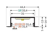 L30 T13 Alu-Einbau-Profil B44xH14xL200cm Lochausschnitt...
