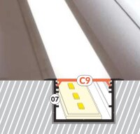 L30 T24 Alu Einbau-Profil Silber B44,4xh24xL200cm Lichtfeld breit 3cm, für LED bis 30mm, Loch Ausschnitt 35x200mm incl matte Abdeckung