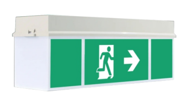 Fluchtwegleuchte EION SECUR1 Notleuchte Sichtbar 2 seitig - Wand und Decken Montage (Modell 325×145 mm / sicht bis 16 m)