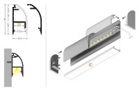 LINAWAY10 200cm 2m Einflammiges Wandprofil Unterprofil zur Wandbefestigung Fußleistenprofil Indirektebeleuchtung incl. matte Abdeckung