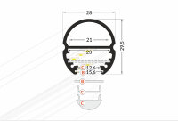 RU-KLEID20 200cm LED-Profil silber H29,5*B28mm Rundprofil incl. matte Abdeckung
