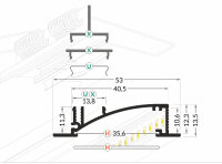 WA-BRA8 LED-Profil schwarz H5,3xB1,35xL200cm Einbau-Profil CUT T12,3xB40,5mm incl.matte Abdeckung